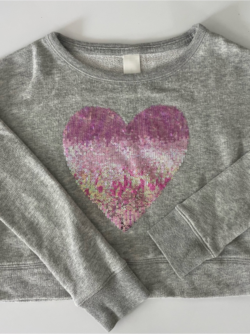 Girls Gray Sweatshirt with Pink Sequin Heart